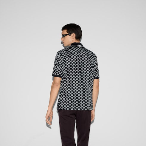 GG cotton piquet jacquard polo shirt - navy and white