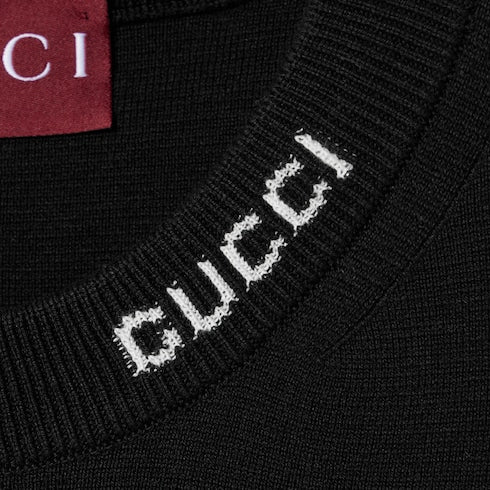 Silk cotton T-shirt with Gucci intarsia - black