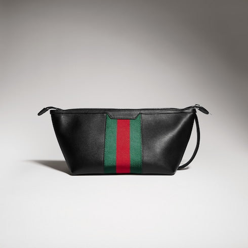 Mega Web Trademark small toiletry case - black leather