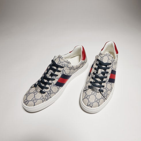 Women's Gucci Ace sneaker with Web - beige and blue Supreme