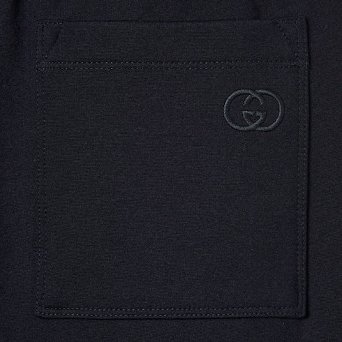 Cotton jersey leisure pants with embroidery - dark blue