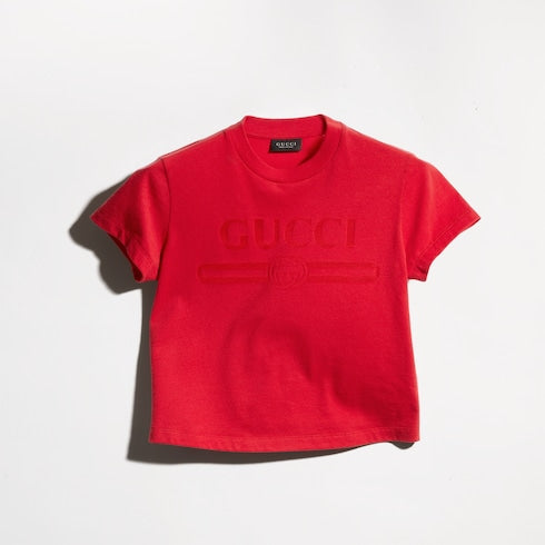 Cotton jersey T-shirt with devoré detail - red