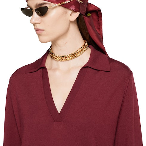 Extra fine wool polo top - rosso ancora red