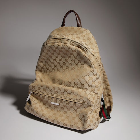 Large Gucci Tag backpack - sand and brown GG canvas