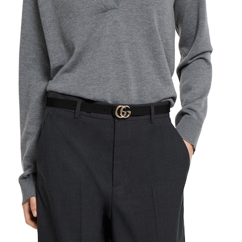 Reversible GG Marmont thin belt - beige GG Supreme and black leather