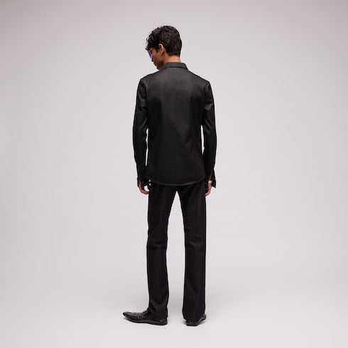 Cotton blend denim pants - black