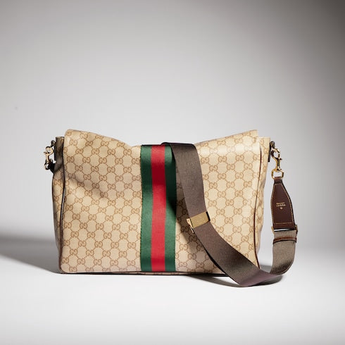 Gucci Essence Classic medium crossbody bag - sand and brown coated GG canvas