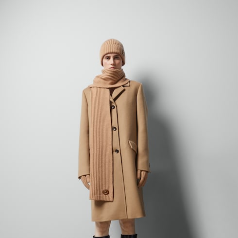 Wool cashmere scarf with Double G - camel