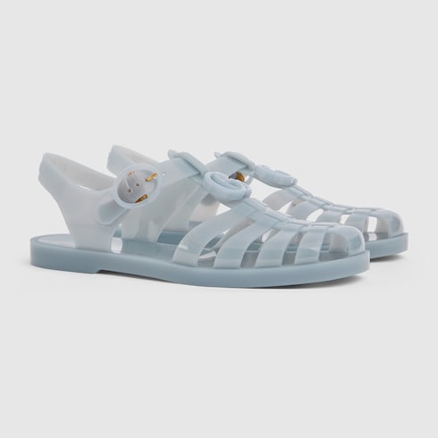 Women's sandal with Double G - light blue rubber