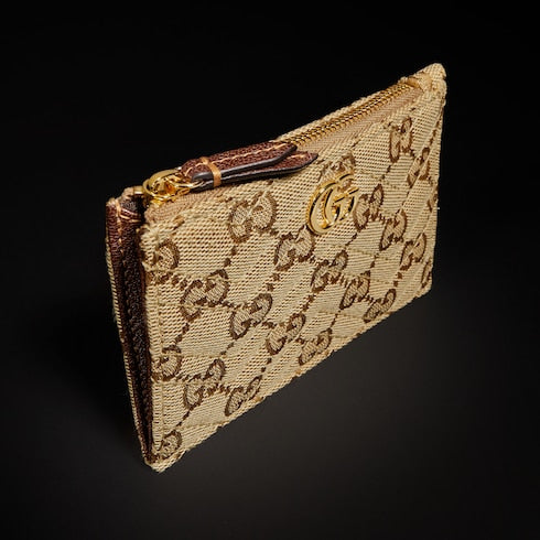 GG Marmont zip key pouch - sand and brown GG canvas
