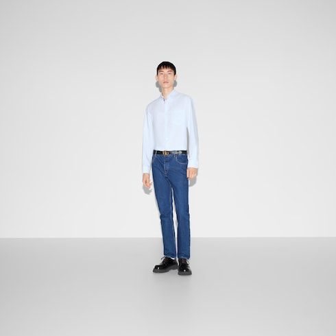 Striped cotton poplin shirt - white and light blue