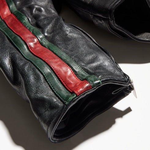 Buffalo leather biker jacket with Web - black