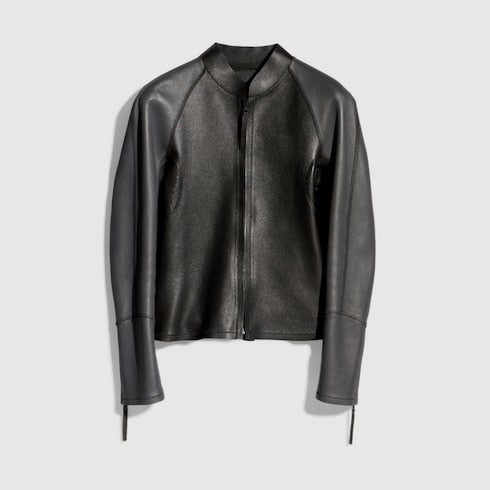 Grainy leather zip jacket - black