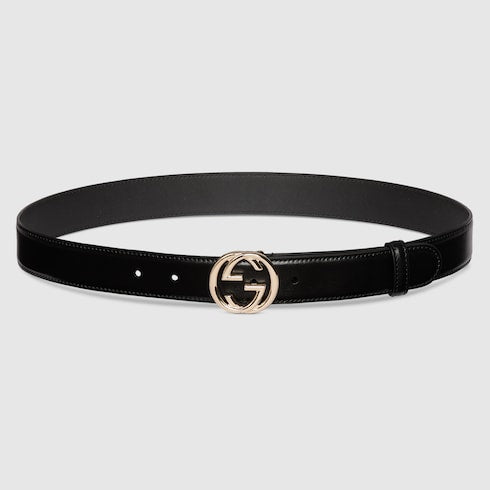 Belt with Interlocking G buckle - black leather