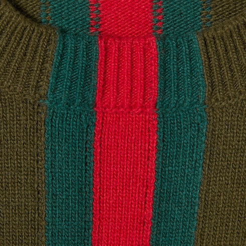 Knit wool sweater with Web intarsia - dark green