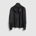 Printed silk twill shirt with bow - black