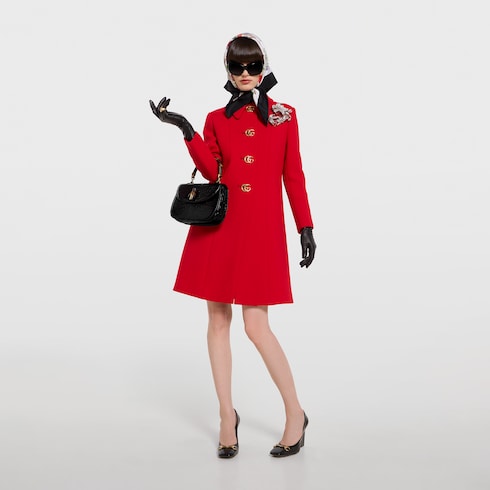 Wool natté coat with Double G button - red