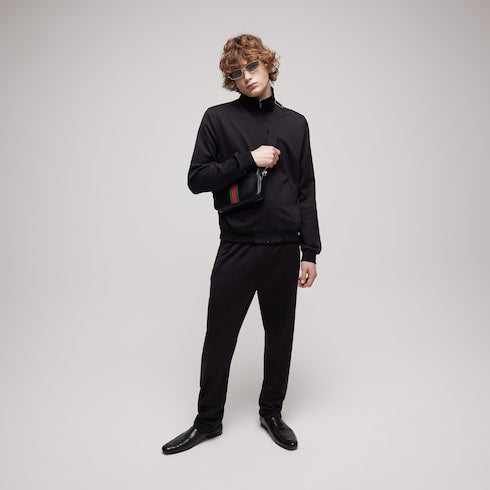Silk cotton jersey zip jacket - black