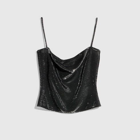Jersey top with iridescent effect - black
