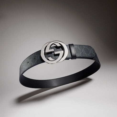 Belt with Interlocking G buckle - GG Supreme Black And Grey