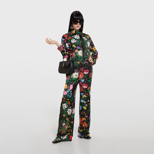 Printed silk twill pants - multicolor