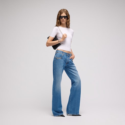Bootcut cotton denim pants with Horsebit - blue