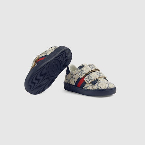 Toddler Gucci Ace sneaker - blue and grey GG Supreme