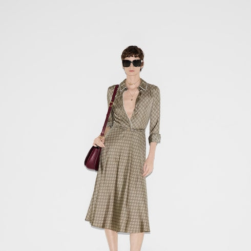 GG silk twill dress - camel
