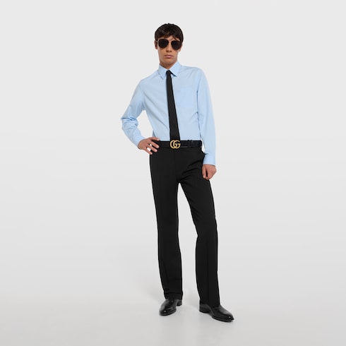 Cotton poplin shirt with embroidery - light blue