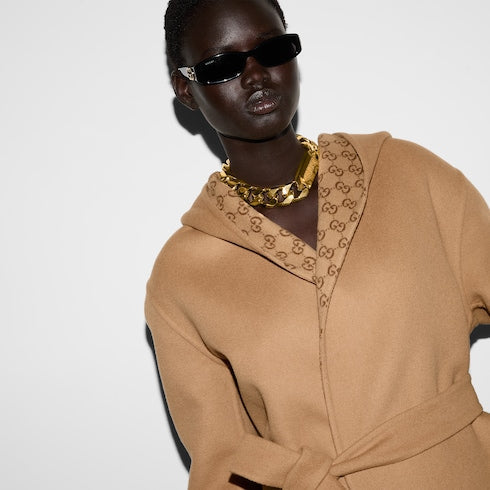 Reversible GG silk wool blend coat - camel and ebony