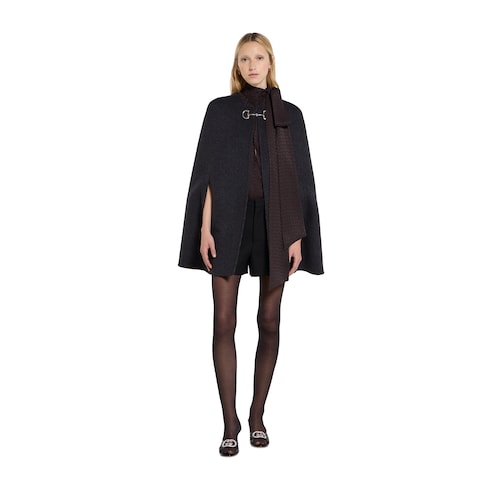 Silk wool cape with Horsebit - dark grey