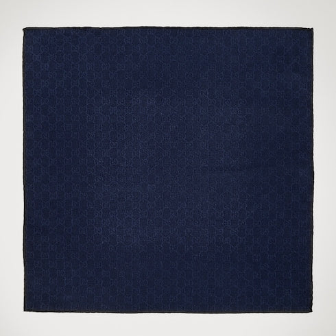 GG wool silk jacquard pocket square - dark blue