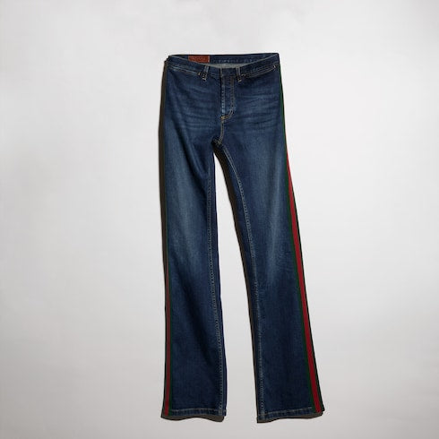 Cotton denim pants with Web - blue