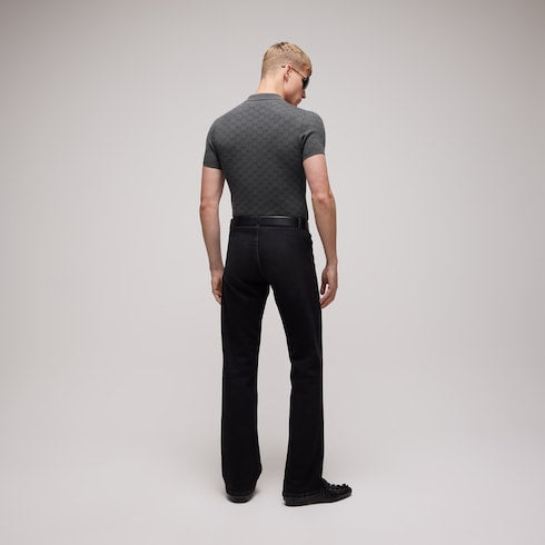 GG wool silk jacquard polo shirt - dark grey