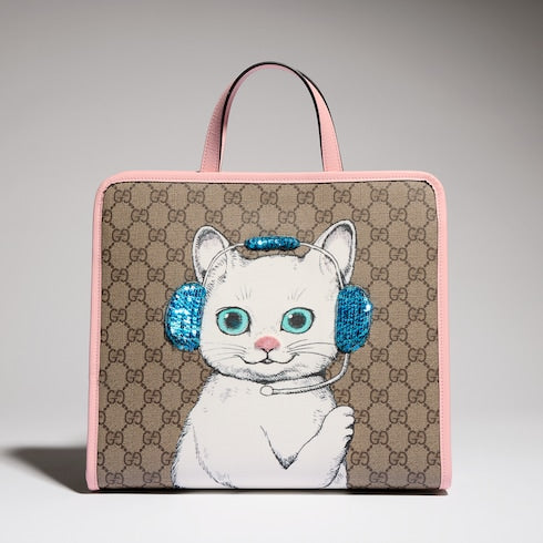 Children's GG tote bag - beige and brown GG Supreme