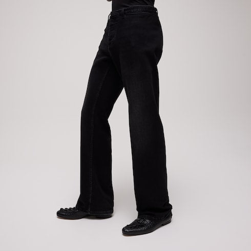 Stretch cotton denim pants - black