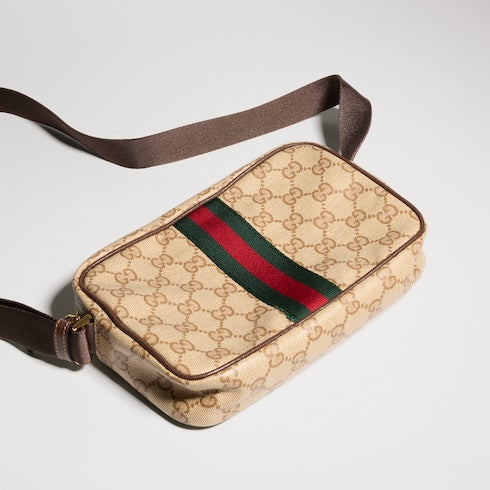 GG mini bag with Web - sand and brown GG canvas