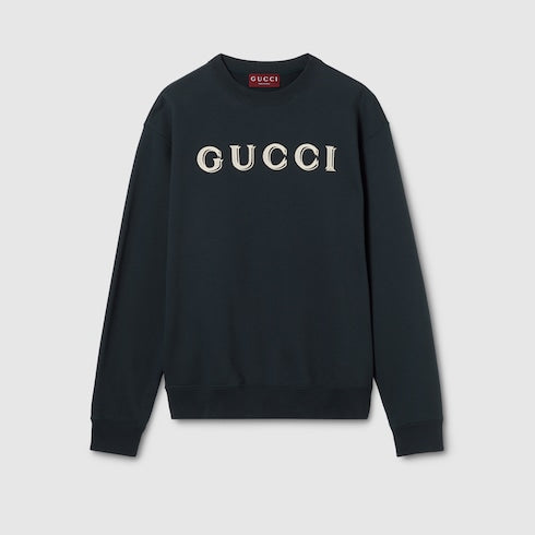 Cotton jersey sweatshirt with embroidery - dark blue