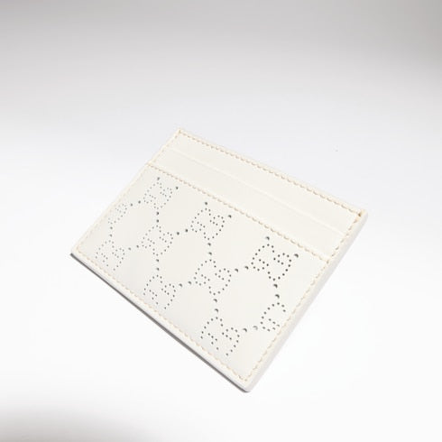 Perforated GG card case - white GG leather