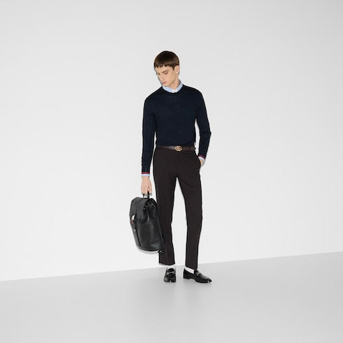 Wool knit sweater with Web - dark blue