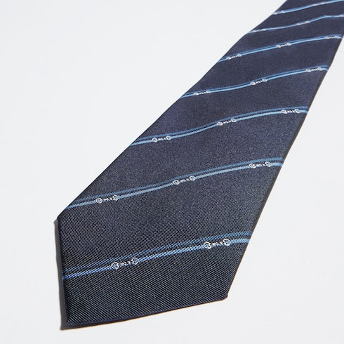 Diagonal Horsebit silk jacquard tie - blue