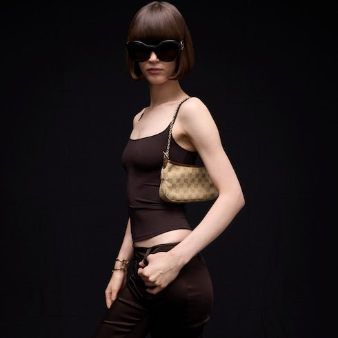 Gossip crystal small shoulder bag - sand and brown GG canvas