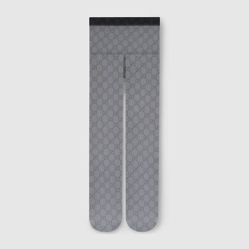 Printed stretch nylon tights - black