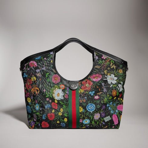 Gucci Giglio Flora large tote bag - black and multicolor Flora net