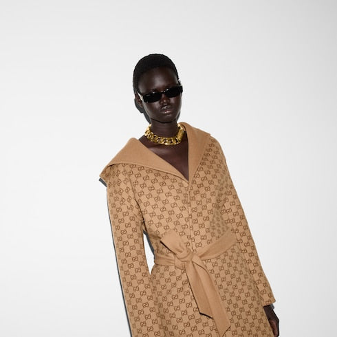 Reversible GG silk wool blend coat - camel and ebony